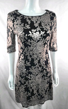 Phase Eight Black Dress Taupe Floral Design Sequined Evening Wear Side Zip UK 10