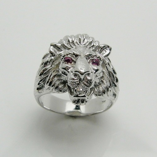 18K GOLD LION'S HEAD GENTS MENS RING WITH GEN. DIAMONDS, HANDMADE. - 第 8/10 張圖片