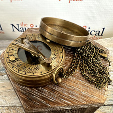 Antique Finish Brass Pocket Sundial Compass w/ Screw On Lid - Nautical Style