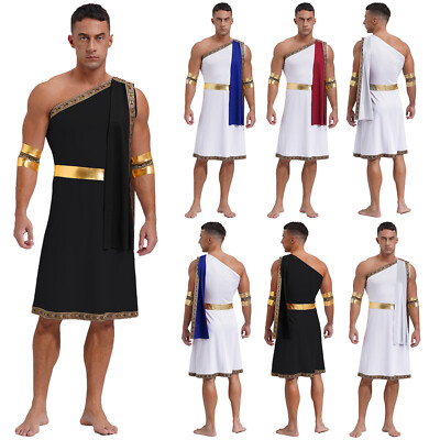 US Men's Grecian Toga Roman Dresses With Sleeves Cosplay Robe Caesar Dress Party