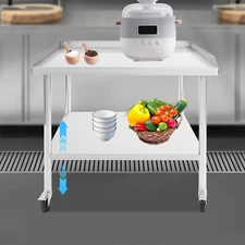 2-tier Work Table Stainless Steel Work Table Kitchen Prep Table w/ Wheels