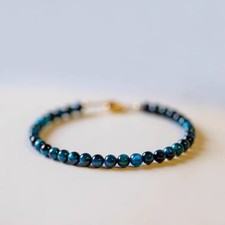 Blue Tiger's Eye Round Beaded Dainty Minimalist Healing Reiki Balance Bracelet