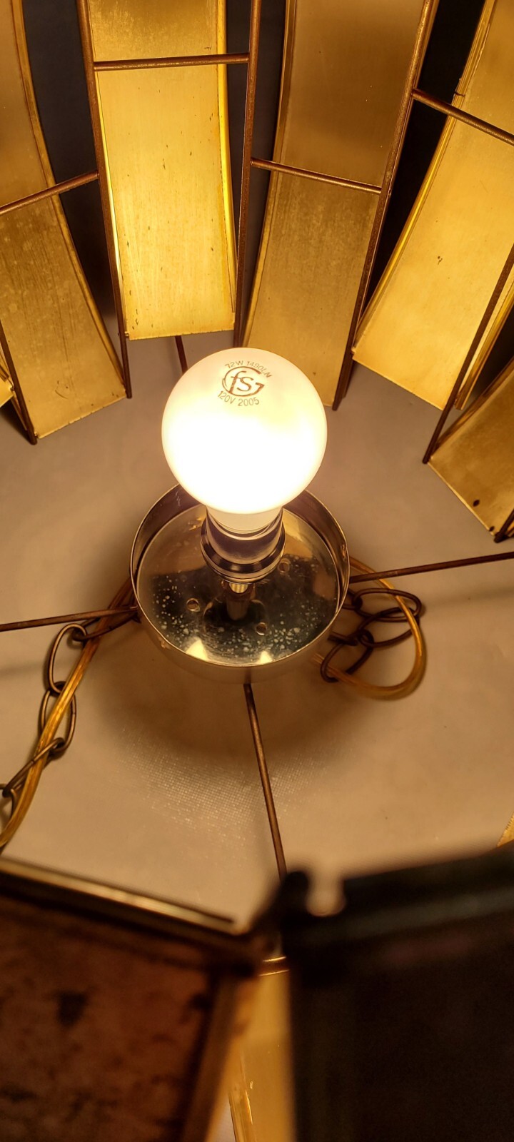 Vintage Brutalist Pendant Light Plug-In Swag Mid Century Minimalist Metal Lamp