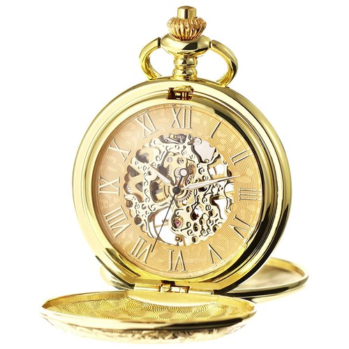 Classical Double Hunter Mechanical Pocket Watch Wind Up Fob Chain Pouch Watches - Picture 11 of 20
