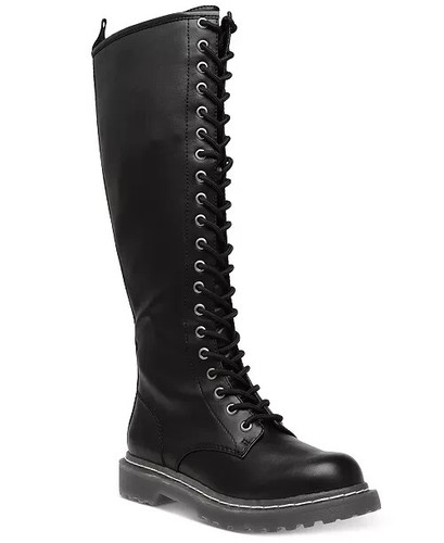 Wild Pair Rylee Combat-Stiefel mit Spitze Blockabsatz runde Spitze Damen schwarz Größe 9M