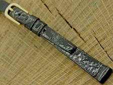 NOS Stylecraft Unused Vintage Black Crocodile Watch Band Gold Tone Buckle 9mm