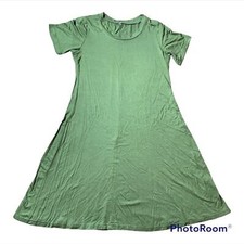 Green Short Sleeve Stretchy Slinky Lightweight T-shirt Midi Dress Womans Small
