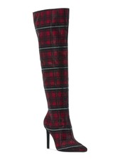Inc Womens Red Plaid Vented Back Goring Saveria Pointed Toe Stiletto Boots 7.5 M