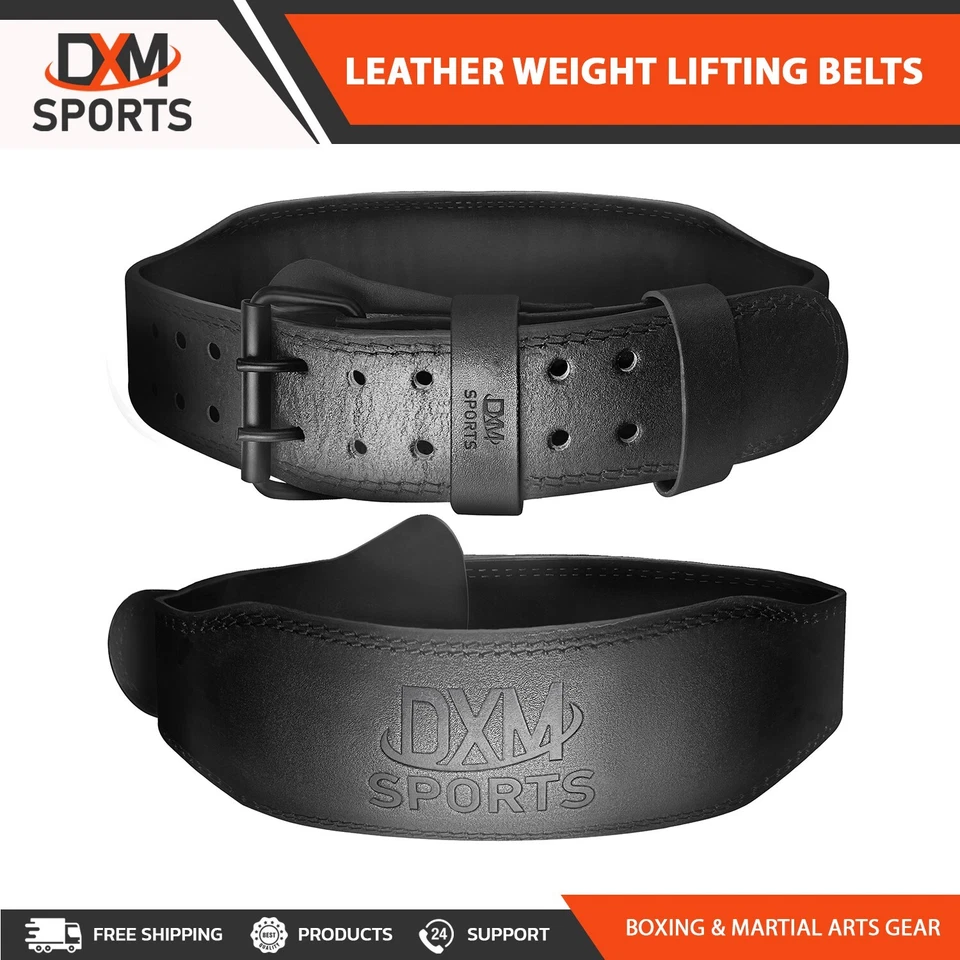 DXM SPORTS Leather Weight Lifting Belts 4" Back Support Bodybuilding Gym Belt