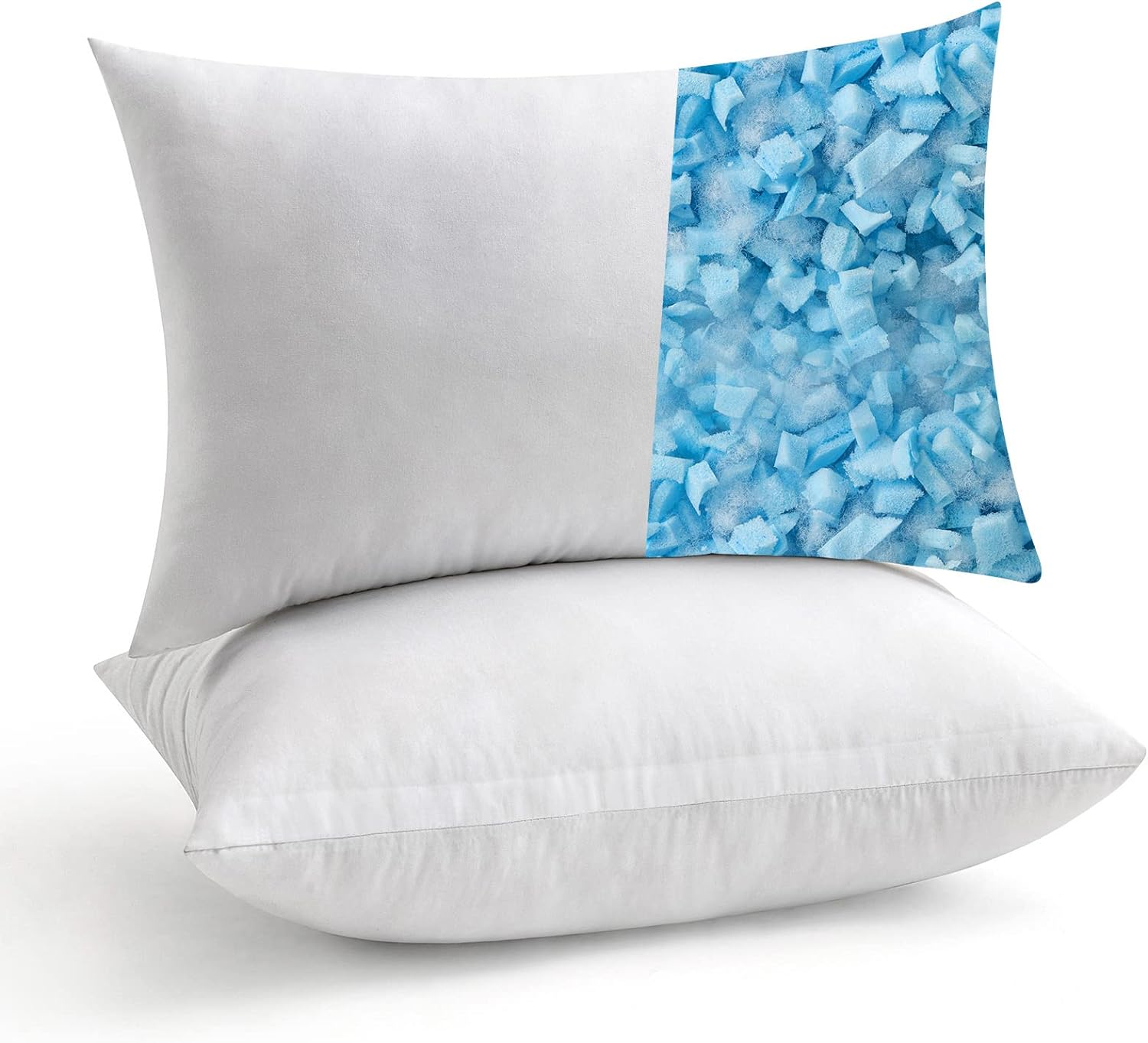 Premium Shredded Memory Foam Pillow Inserts 12x20 - 2 Pack Lumbar Support Pillows, Cotton Cover, For Couch & Bed