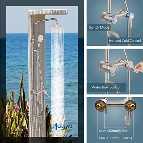 Aolemi Outdoor Shower Faucet Sus304 Triple Function Brushed Nickel Wall