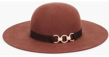 Cappello floppy TALBOTS Cognac marrone ruggine con fascia nera e tre anelli oro nuovo con etichetta