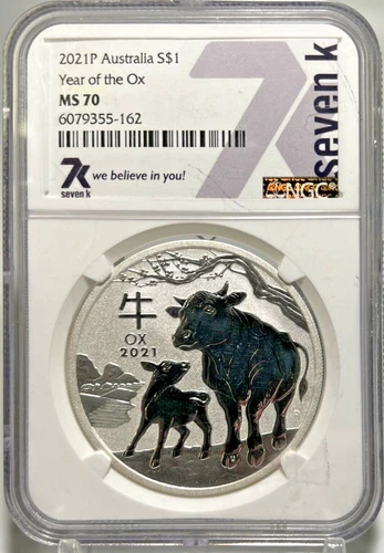 2021 Australia Silver Dollar NGC MS70 Year of the Ox .999 1 oz $1 7K Series