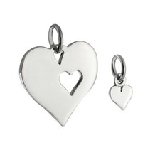 Mother Daughter Two Hearts Charms - 925 Sterling Silver Small Large Cutout NEW