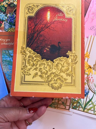 Antique English Card Box Bronzed Die Cut Embossed Original 10 Cards Birthday - Imagen 5 de 6