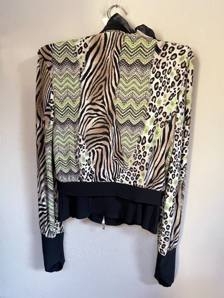 Joseph Ribkoff Women Full-Zip Cowl Neck Animal Print Layered Crop Jacket 8 Brown - Image 2 of 4