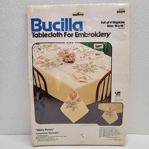 Bucilla Embroidery Kit Misty Roses Set Of 4 Cloth Napkins 16" x 16" Vintage