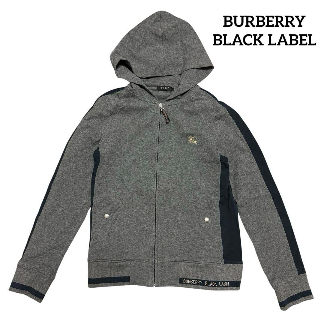 BURBERRY Zip Parka Sweatshirt Hoodie Gray Logo Cotton Men Size 2/S-M Used