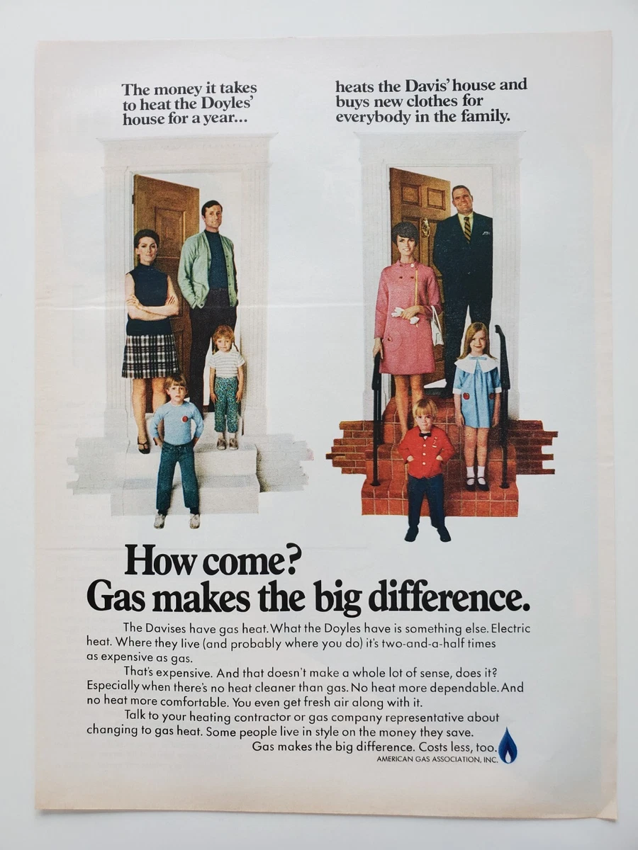 American Gas Assoc Heating Costs 2 Families on Doorsteps 1968 Vintage Print  Ad | eBay
