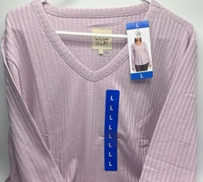 Women's Size Large Chaser Waffle Weave Thermal V-Neck Top Long Sleeve Pink