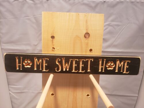 Home Sweet Home" Paws Engraved Wood Block Sign 12" Distressed Stackable See Paws - Picture 1 of 6