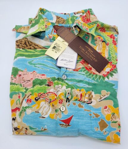 Tori Richard Boat Day Aloha Lagoon Men Small Button Down Short Sleeve  - Picture 1 of 14