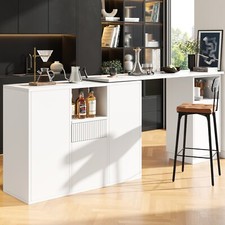 Extendable Bar Kitchen Island Table Storage Cabinet Shelves Dining Room White