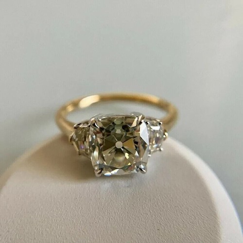 Anillo conjunto nupcial piedra árbol diamante simulado corte cojín chapado en oro amarillo 14K - Imagen 2 de 8
