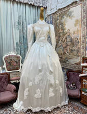 Victoria Long Sleeves Wedding Dresses Satin High Neck A Line Bridal Gowns