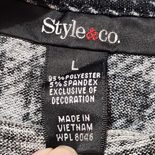 Style & Co Women Oversize Plaid Sweater L Black White Mock Neck Sheer Hem EUC - Picture 14 of 16