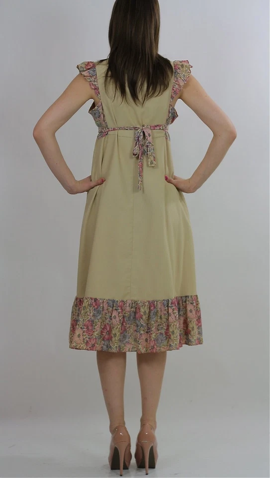 Vestido Floral Hippie Vintage Años 70 En Niveles Volantes Cordones Vestido Corsé Vestido M Foto 3 de 4