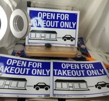 3 Open For TakeOut Only Signs  Blue  White NEW