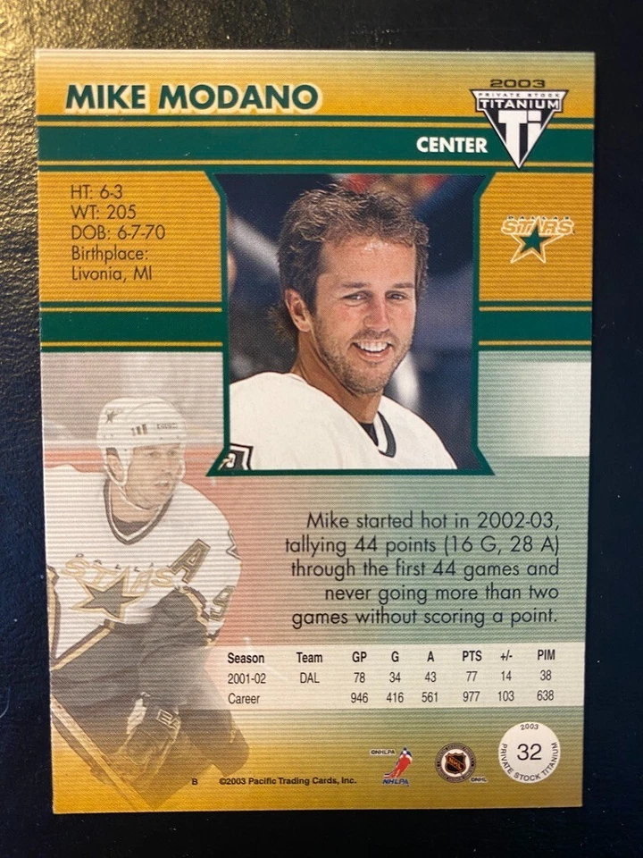 Mike MODANO 2002-03 Pacific Private Stock Titanium #32 Dallas Stars - Image 2 of 2