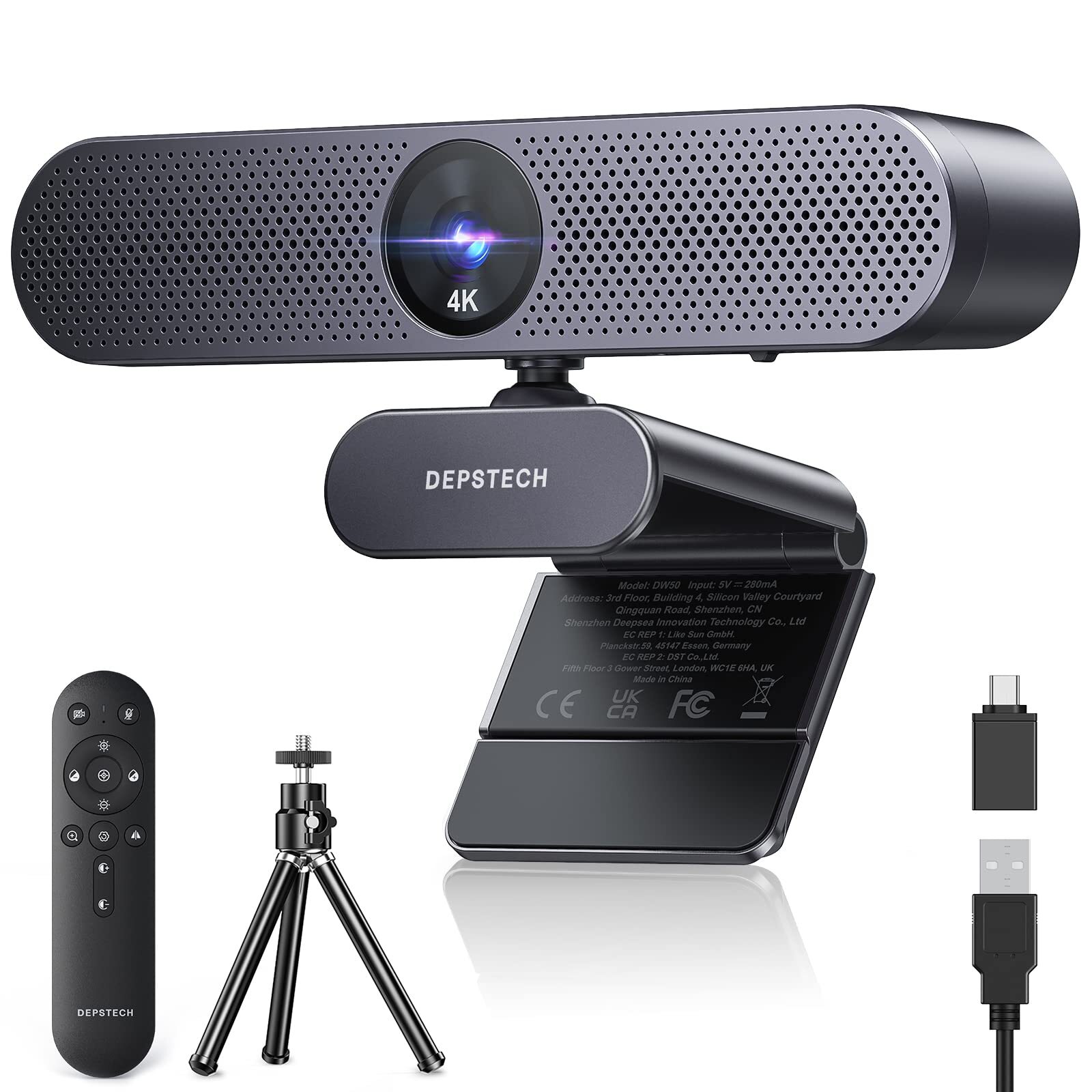 Webcam 4K, Zoomable Webcam with Microphone and Remote, Equipped with Sony Sen...-image