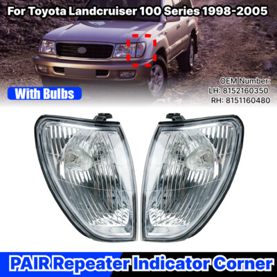 Clear Front Corner Light Lamp w Bulbs For Toyota Land Cruiser 100 Series 1998-05