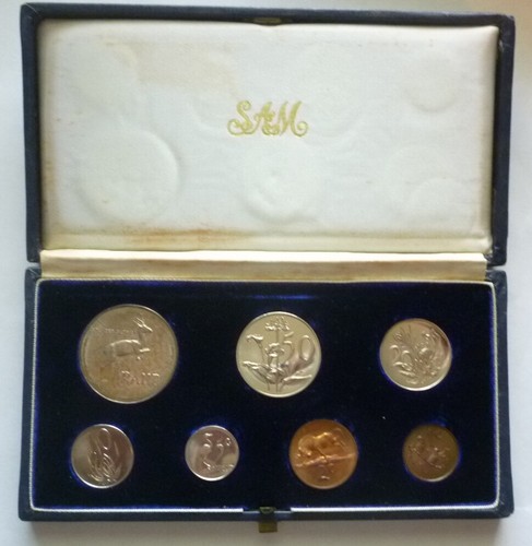 1966 SOUTH AFRICA - OFFICIAL PROOF SET (7) w/ .4 Oz .800 SILVER RAND - SAM BOX