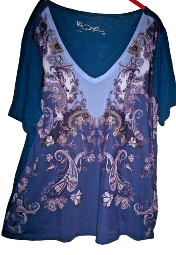 DG2 Women's Long Flowy Layered Tunic Top Sz 2X FLORAL PAISLEYMULTI COLOR