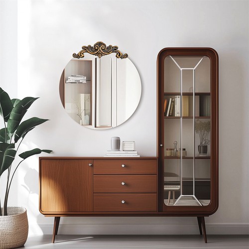 Baroque Antique Round Mirror Wall Decor Bathroom Mirror Ornate Entryway Mirrors - Picture 14 of 28