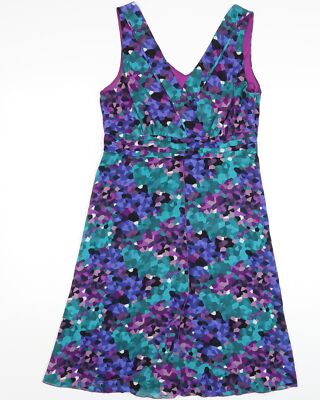 Debenhams Damen Mehrfarbig Geometrisches Polyester A-Linie Größe 14 V-Ausschnitt Reißverschluss