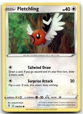 Fletchling 138/203 SWSH07: Evolving Skies Common Pokemon TCG NM