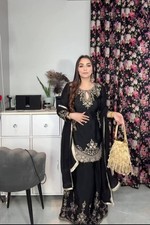 Heavy Designer Black Chinon Silk Top Lehenga With Dupatta For Women  Girls