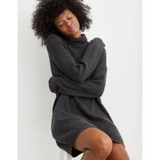 Aerie Charcoal Gray Turtleneck Sweater Dress Long Sleeve Knit Mini Large Capsule