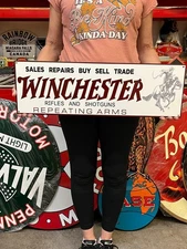 Vintage Style Metal Sign Winchester Firearms NOT Porcelain 25x8 Made USA