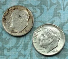LOT - Cool 1960 "P" Mint and 1964 "D" Mint ("AU"/FSB) silver dimes,  BOLD "D" mm