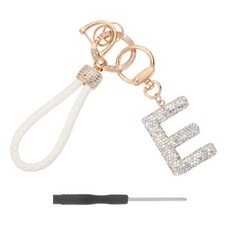 Initial Letter Keychain Letter E - Initial Wristlet KeyChain White