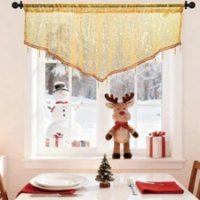 Sequin Valance Curtain with Beaded Tassel Trim, Sheer Triangle Window Treatme...