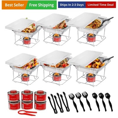 6 Pack - Disposable Chafing Dish Buffet Set, Half Size Pans, Welded Body Food...