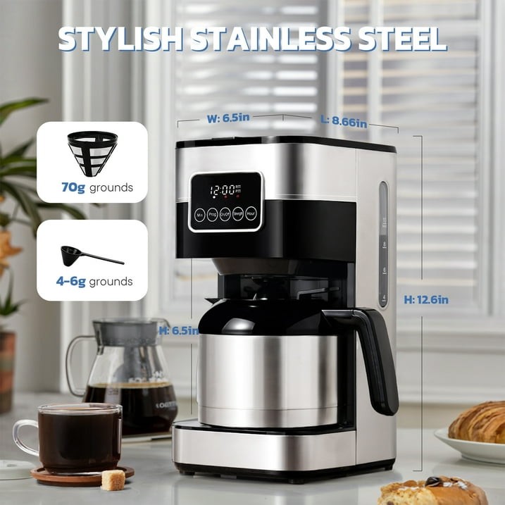 8-Cup Programmable Coffee Maker with Thermal Carafe Touch Screen Timer