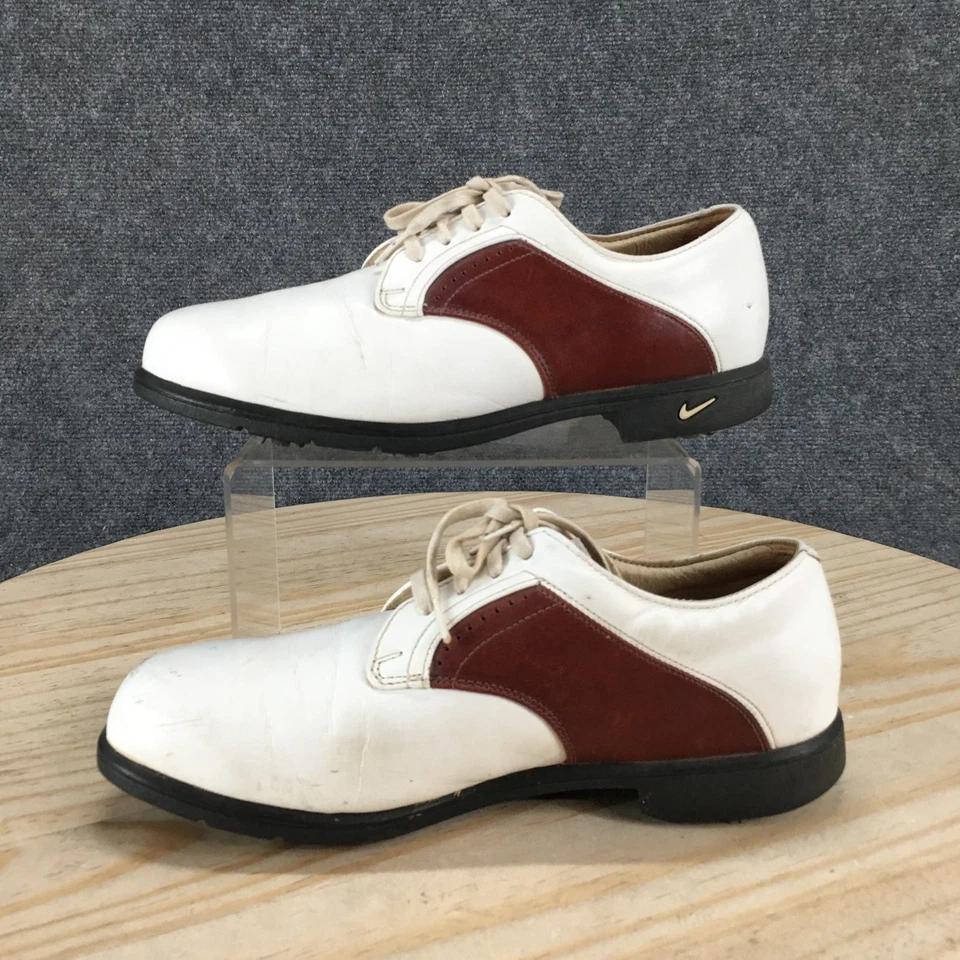 Botines de golf Nike Air para mujer 8 blancos marrones Oxford con cordones de cuero atléticos 010709 Foto 2 de 4