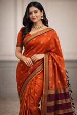 Kanchipuram Soft Silk Saree Orange with Maroon Retta Petta Border